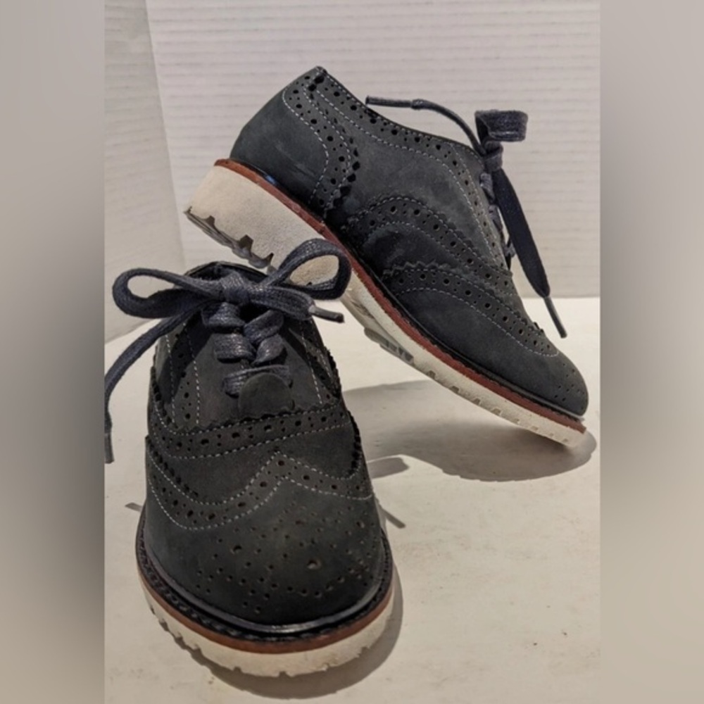UEC Kenneth Cole Wing Nubuck Dress Shoes Navy Brogue Lace Size 6 Toddler Boys